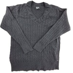 Eddie Bauer Sweater Women's 2XL Gray Cable Knit V Neck Long Sleeve Cotton Blend